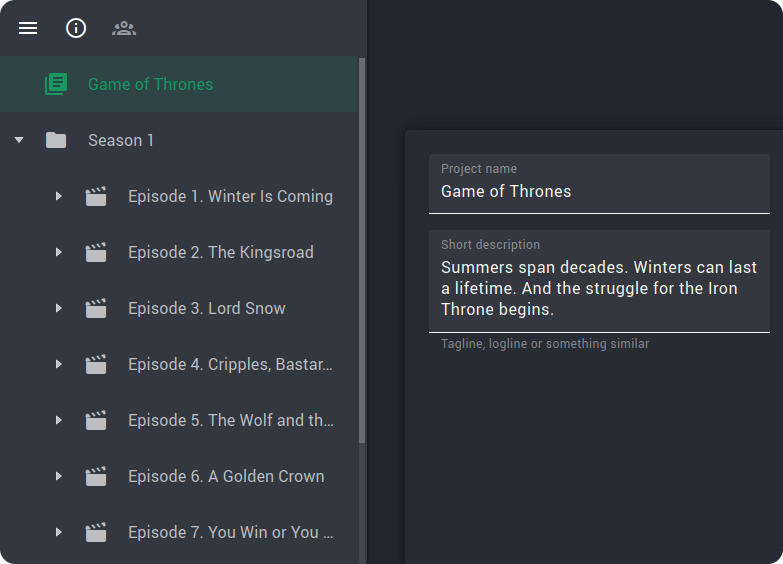 TV series and episodes in Story Architect
