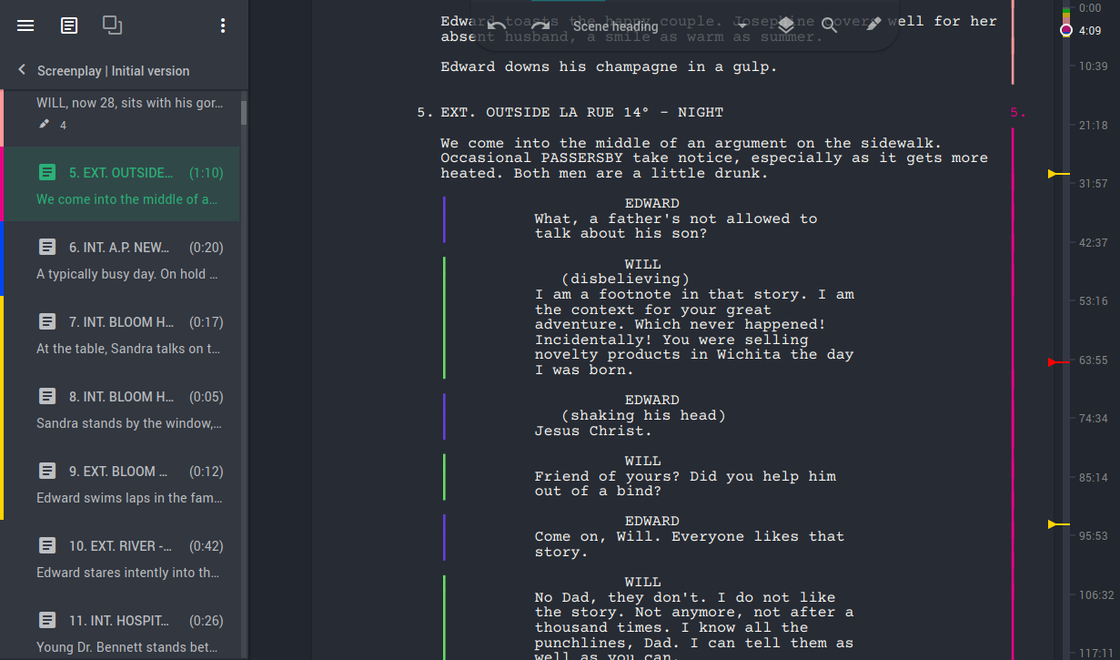 Screenplay text editor