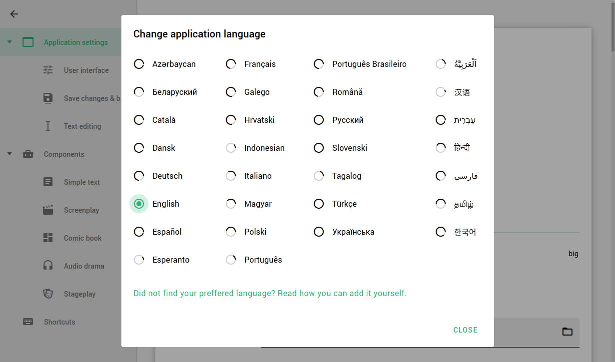 Language settings